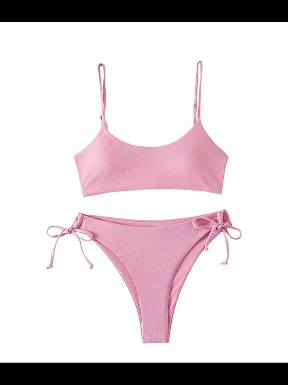 FEAPHY Women's Ribbed Scoop Neck Spaghetti Strap Tie Side Cami Bikini Set